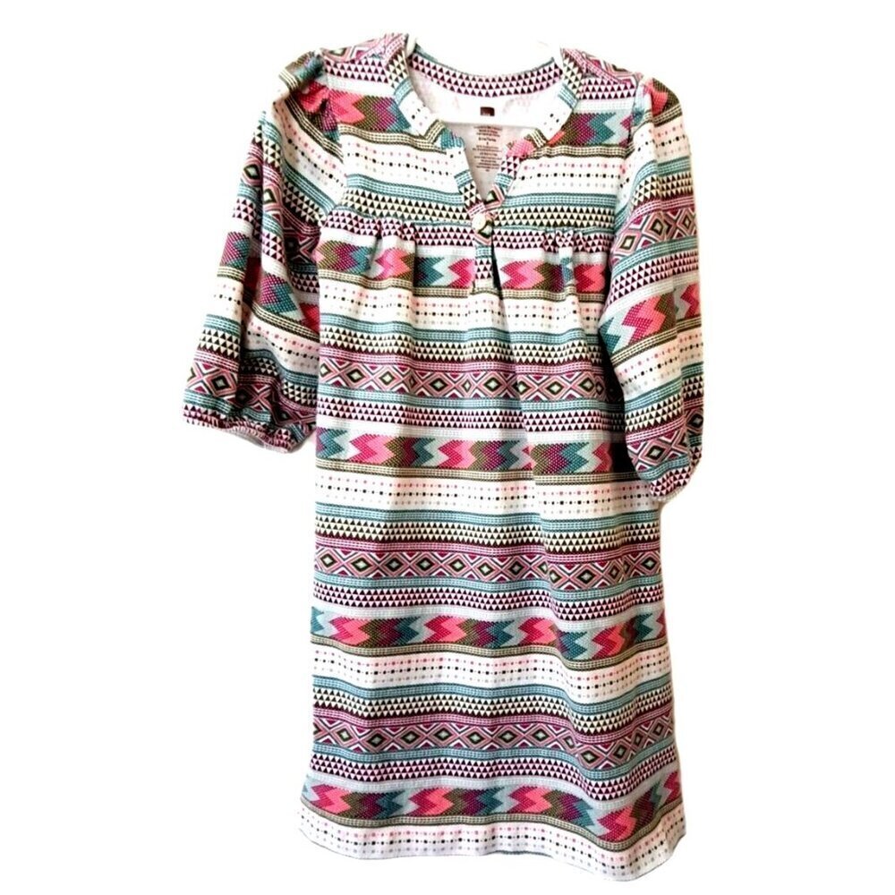 Tea Collection Girl's 6 Multicolor Striped Long Sleeve V-Neck Dress